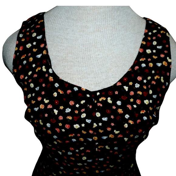 Rampage 90s Vintage Black Floral Button-Front Midi Dress – Size 11/12 - Picture 3 of 7